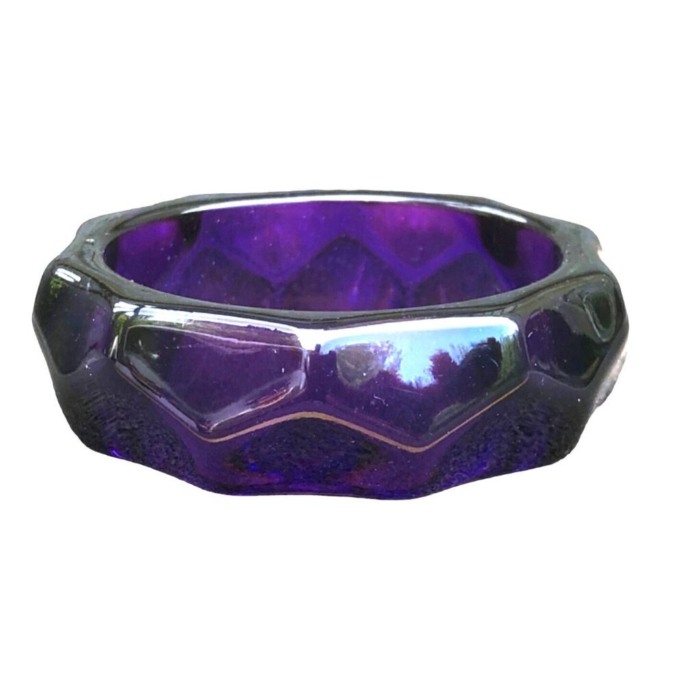 Chunky 1980s Dark Purple Faceted Lucite Bangle Bracelet Optic Effect Size Small/ - Picture 5 of 7